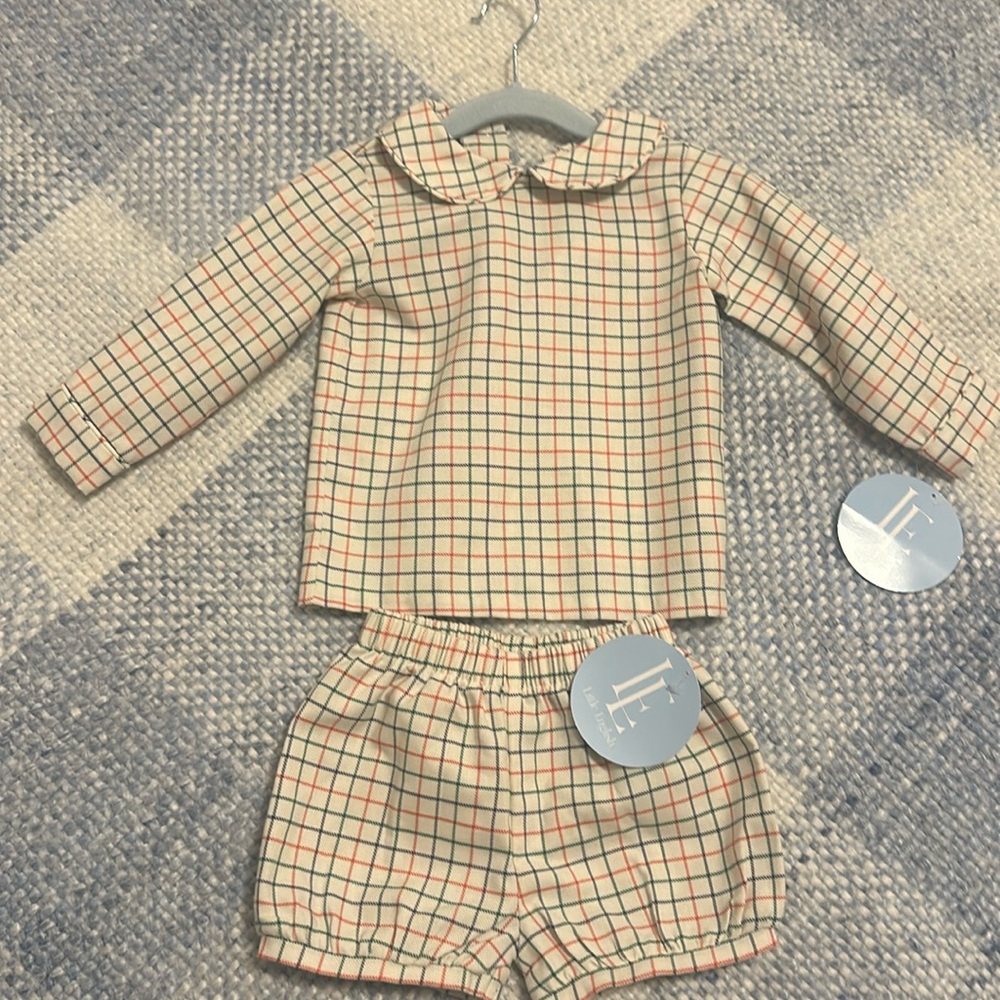 Little English Cream Plaid Two-Piece Top & Shorts Set with Red and Green Grid